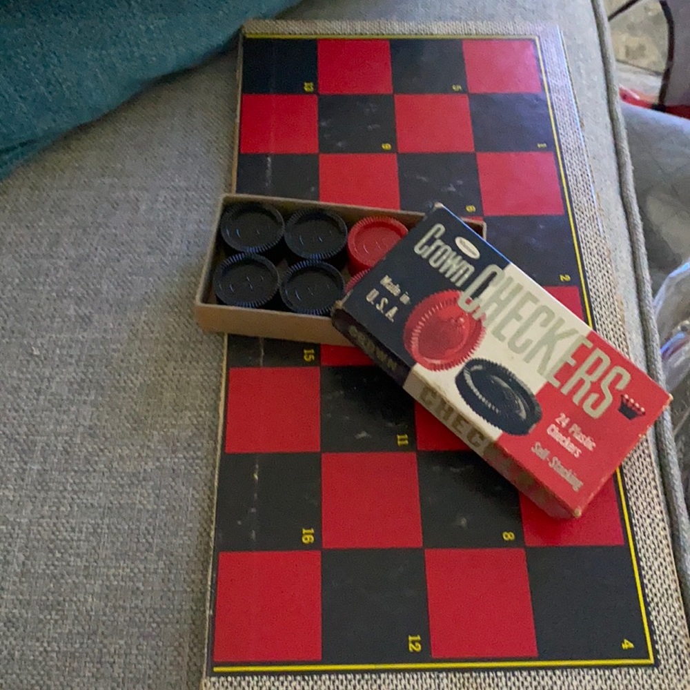 Checker/Backgammon board & two boxes of checkers